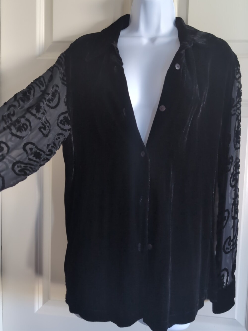 Vintage 90s or Y2K black burnout velvet silk button up whimsigoth Phoebe Buffay